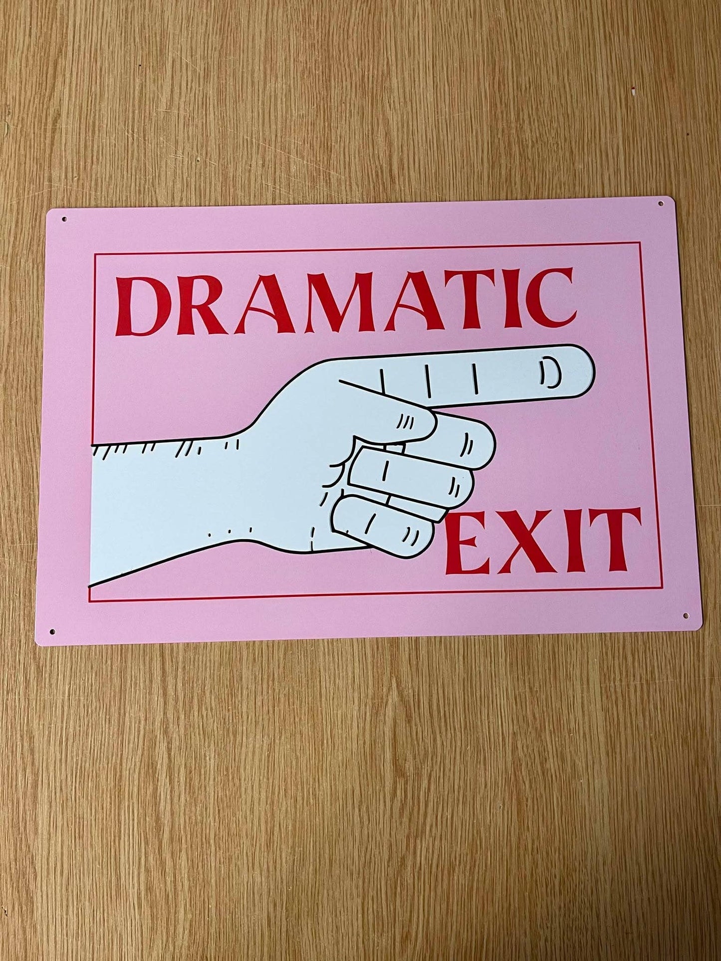 Dramatic Exit Pointing Hand Metal Sign Plaque