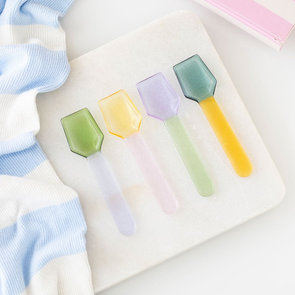 “Sweet Scoop” Retro Pastel Glass Dessert Spoons – Set of 4