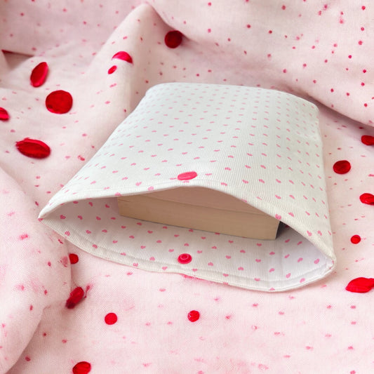 Pink Heart Print Cotton Book Pouch