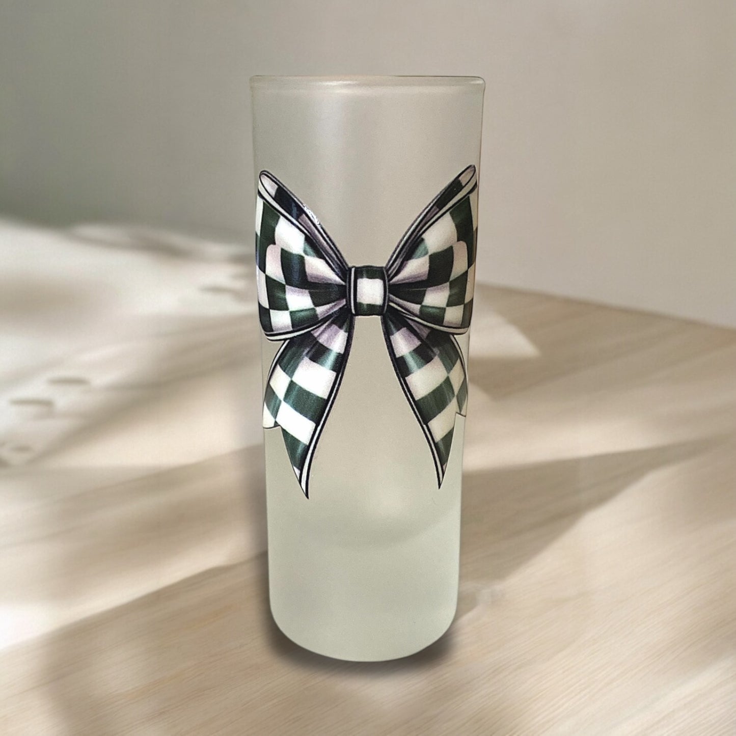 Green Chequered Bow Shot Glass