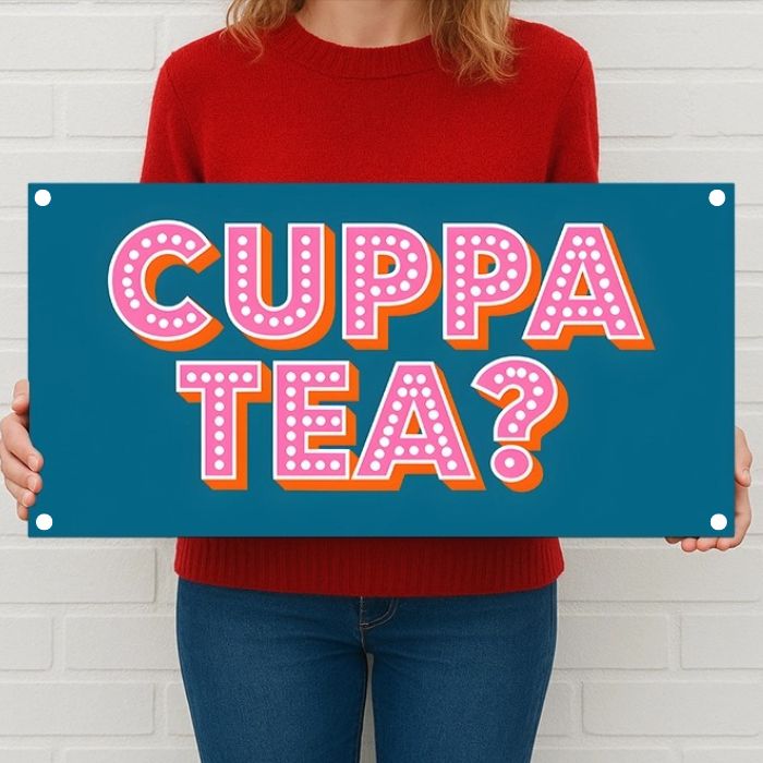 Cuppa Tea? Metal Sign – Fun Retro Kitchen Wall Decor