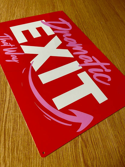 Dramatic Exit Red Arrow Metal Sign Plaque
