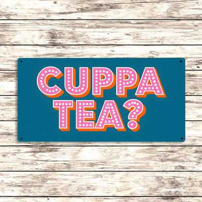 Cuppa Tea? Metal Sign – Fun Retro Kitchen Wall Decor