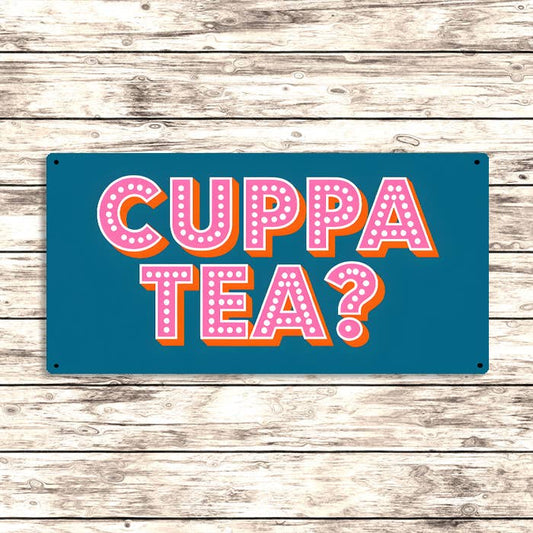 Cuppa Tea? Metal Sign – Fun Retro Kitchen Wall Decor