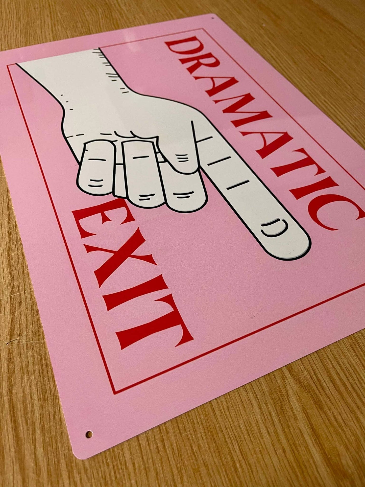 Dramatic Exit Pointing Hand Metal Sign Plaque