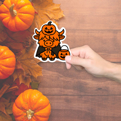 Cute Halloween Cow Sticker – Pumpkin Vinyl Decal