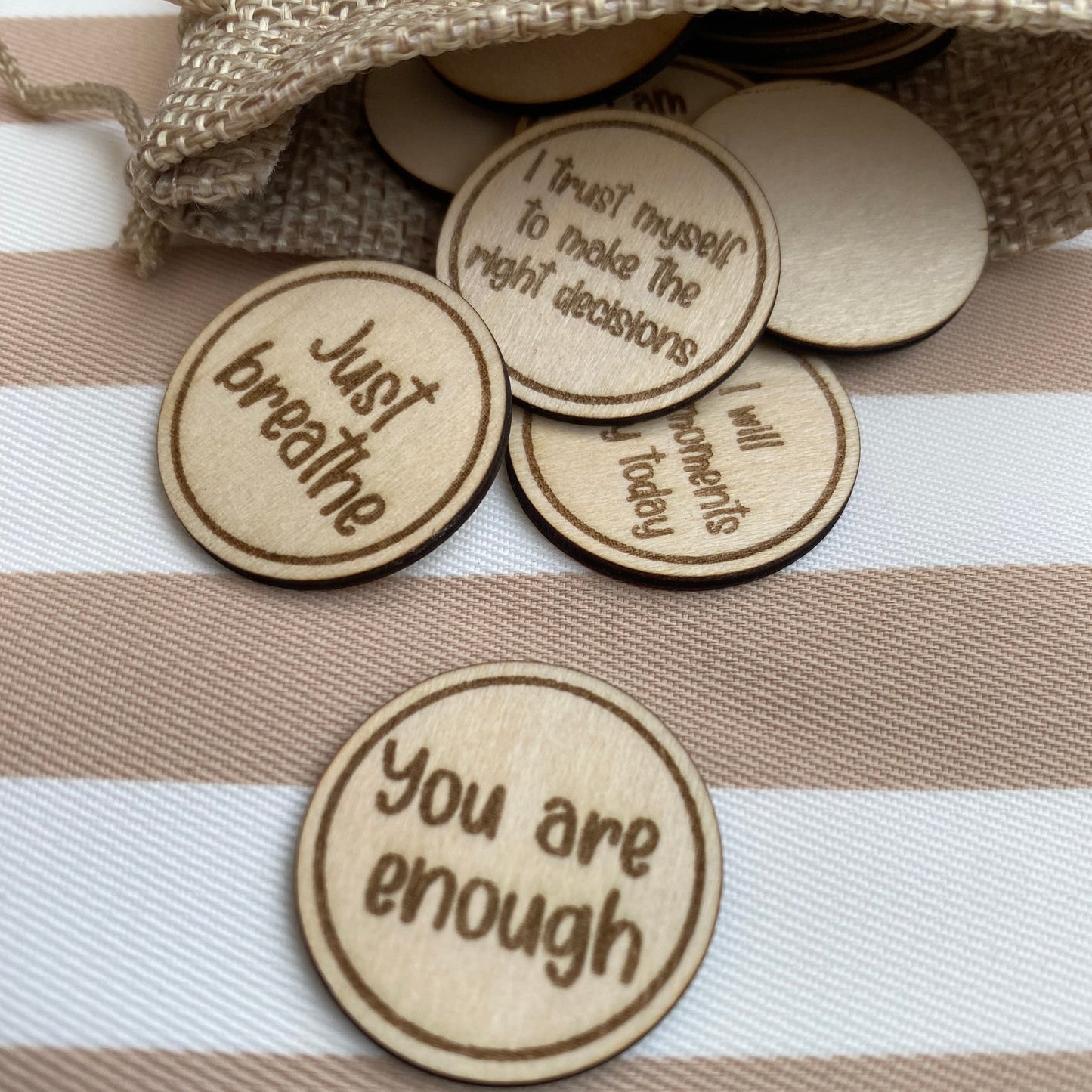 30 day affirmation tokens in hessian bag