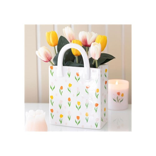 Tulip Print Ceramic Bag-Shaped Flower Vase