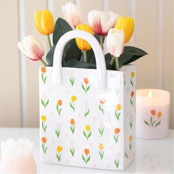 Tulip Print Ceramic Bag-Shaped Flower Vase