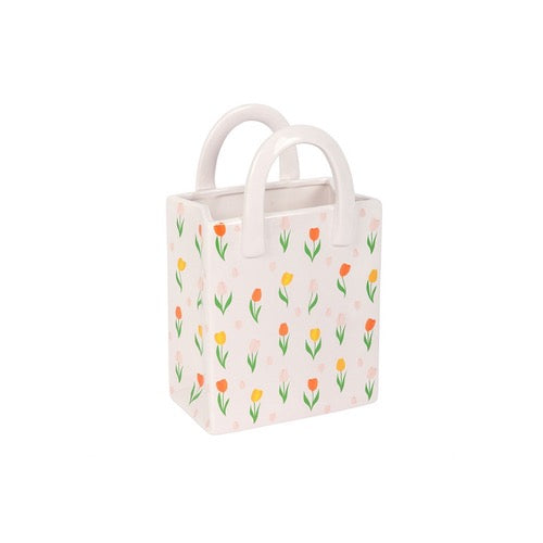 Tulip Print Ceramic Bag-Shaped Flower Vase