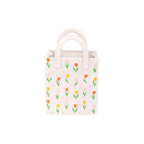 Tulip Print Ceramic Bag-Shaped Flower Vase