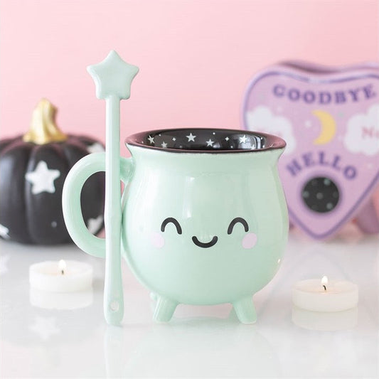Mint Green Cauldron Mug With Wand Stirrer