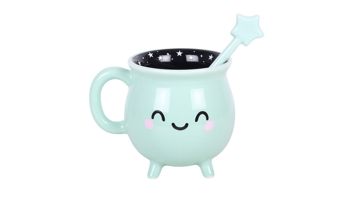 Mint Green Cauldron Mug With Wand Stirrer