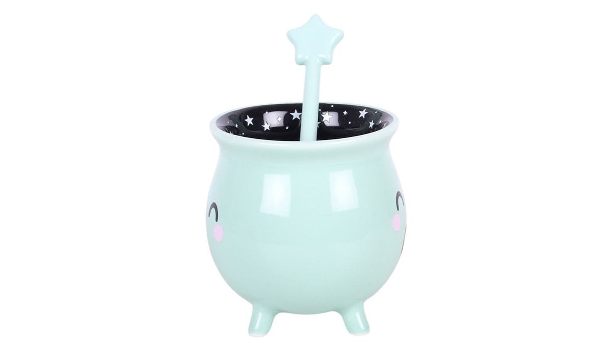 Mint Green Cauldron Mug With Wand Stirrer