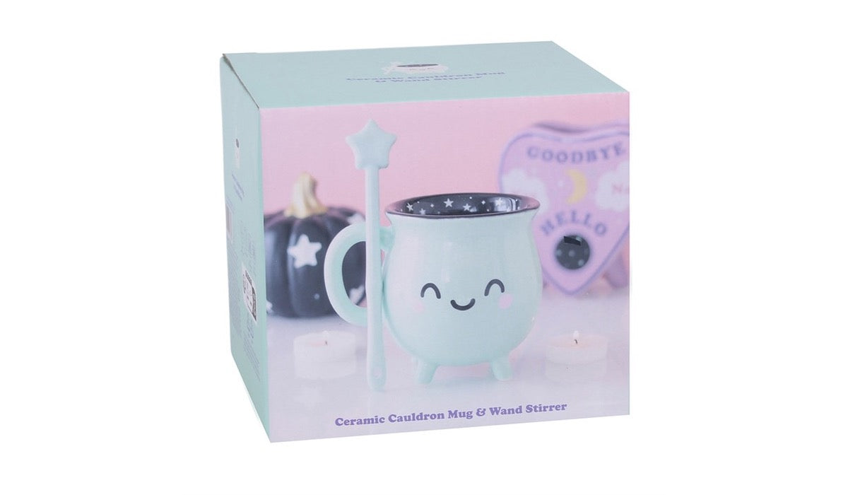 Mint Green Cauldron Mug With Wand Stirrer