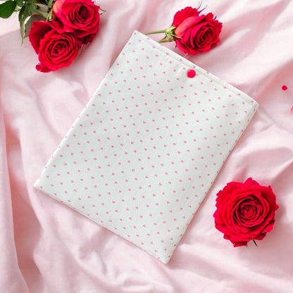 Pink Heart Print Cotton Book Pouch