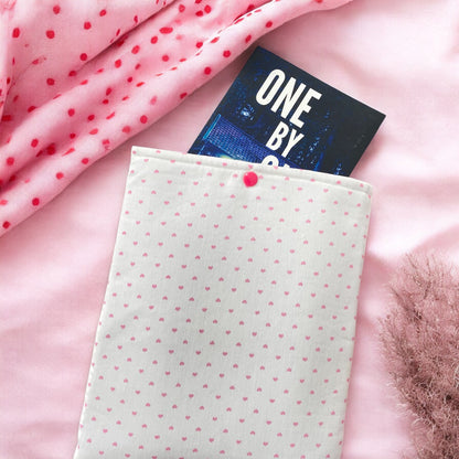 Pink Heart Print Cotton Book Pouch