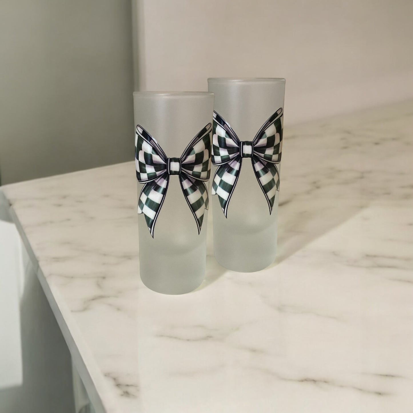 Green Chequered Bow Shot Glass