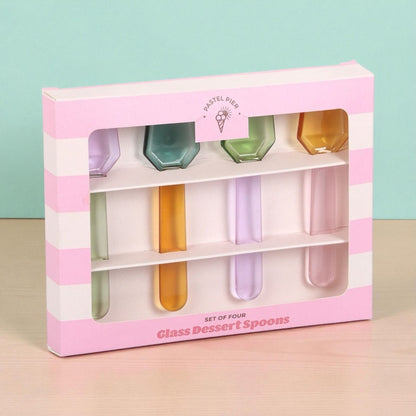 “Sweet Scoop” Retro Pastel Glass Dessert Spoons – Set of 4