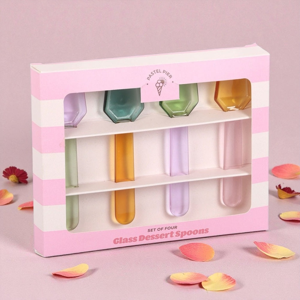 “Sweet Scoop” Retro Pastel Glass Dessert Spoons – Set of 4