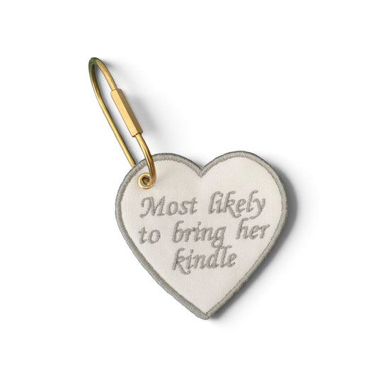 Most Likely to Bring Her Book Embroidered Heart Bag Tag