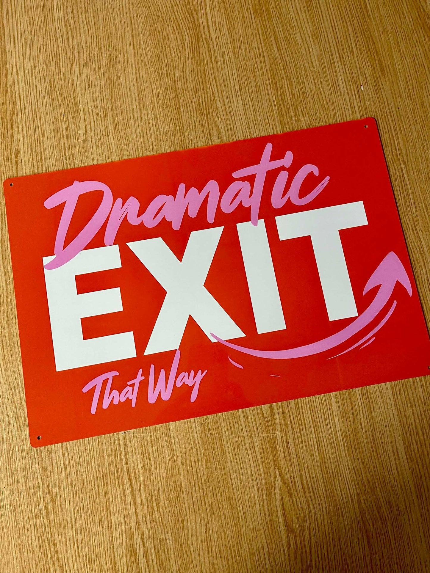 Dramatic Exit Red Arrow Metal Sign Plaque