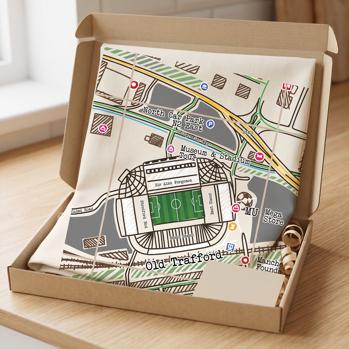 Manchester Football Map Cotton Tea Towel