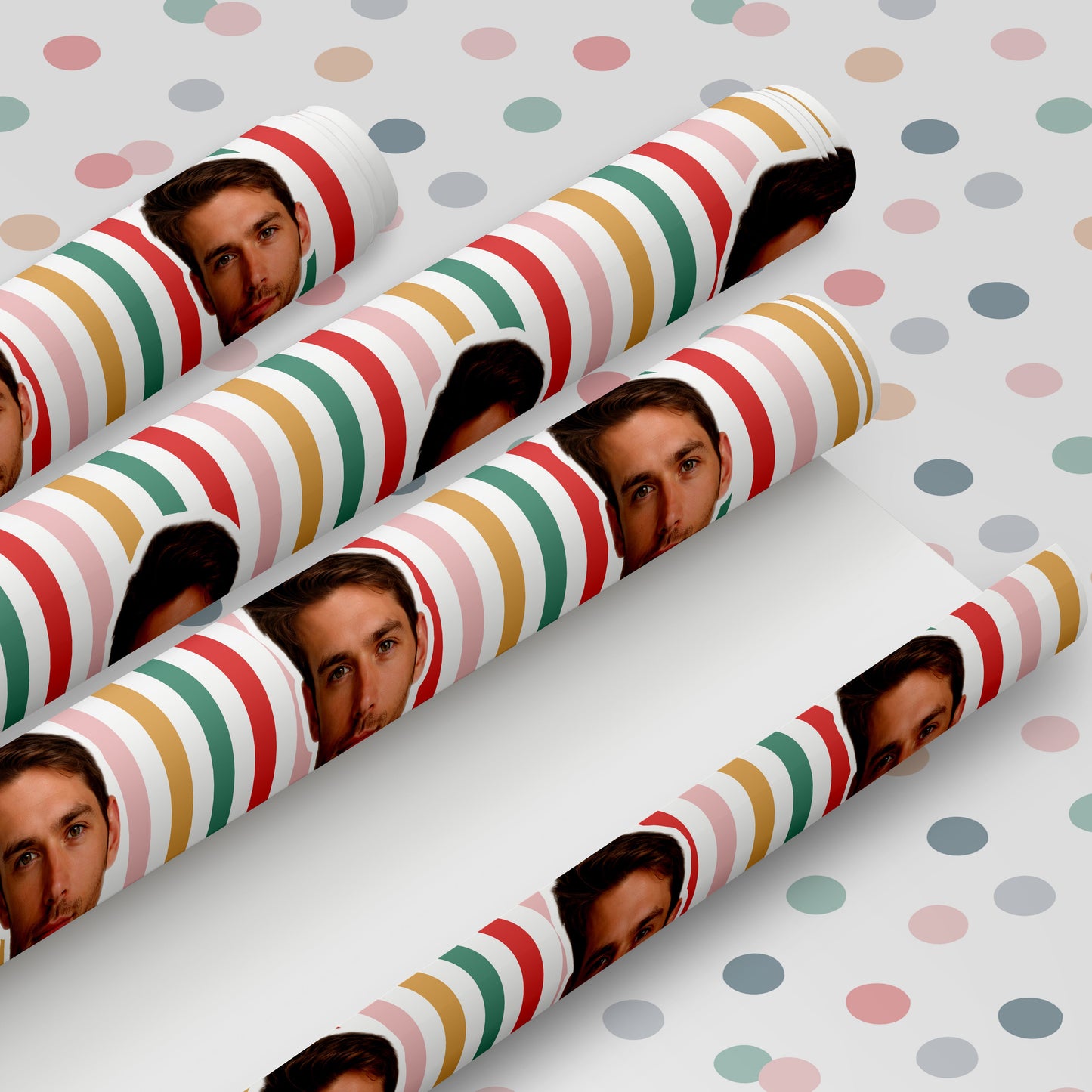 Personalised Face Christmas Wrapping Paper | Custom Photo Striped Gift Wrap | Funny Christmas Present Wrap