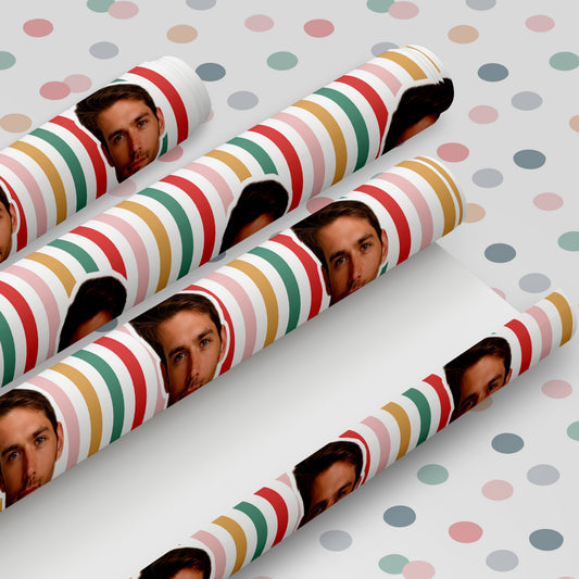 Personalised Face Christmas Wrapping Paper | Custom Photo Striped Gift Wrap | Funny Christmas Present Wrap