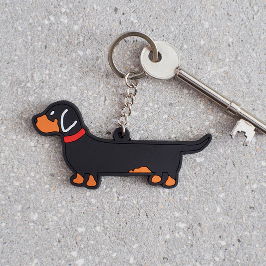Dachshund PVC keyring by Sweet William Designs featuring a double-sided sausage dog design