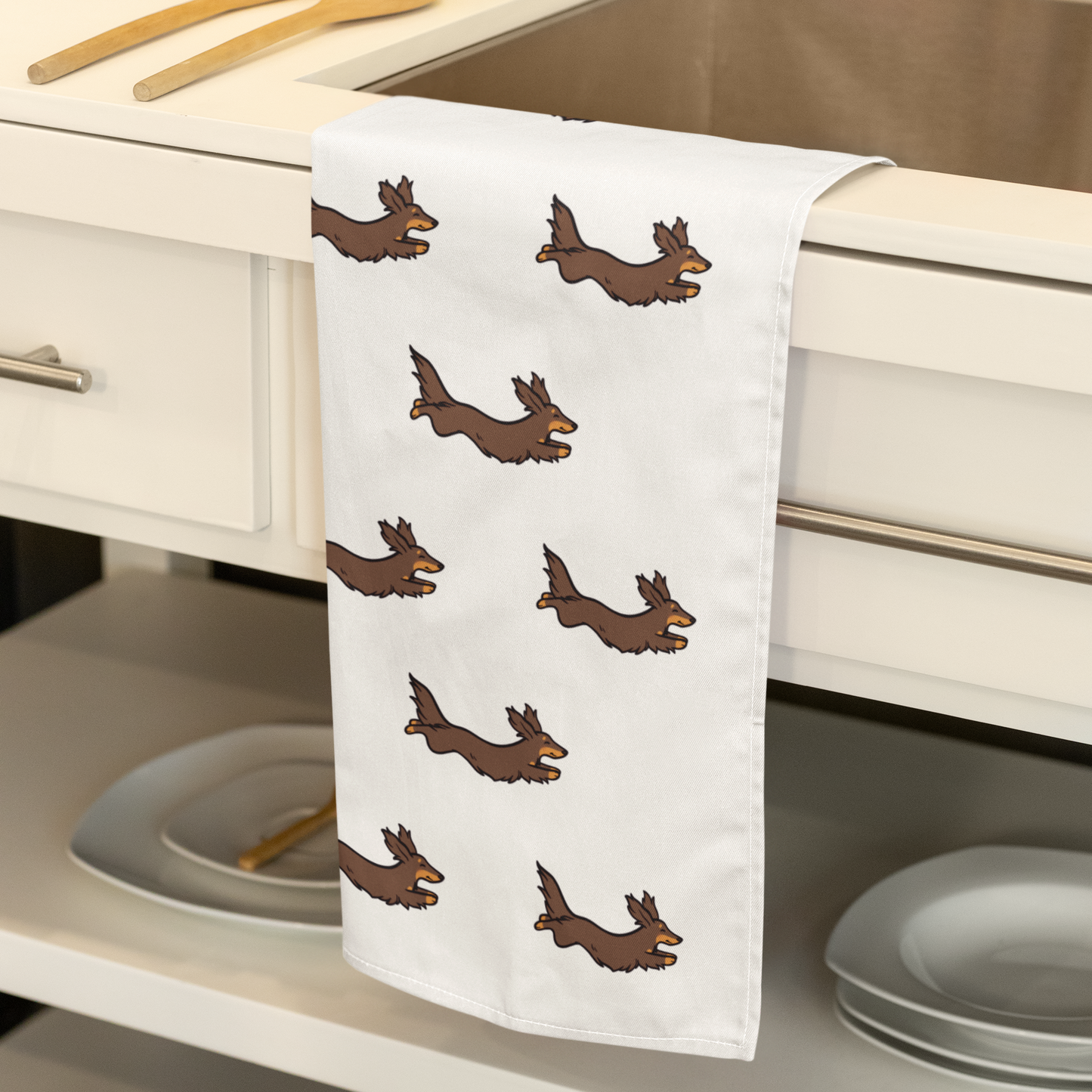 Dachshund Print Tea Towel | Sausage Dog Kitchen Towel | Cotton Tea Towel Gift for Dog Lovers