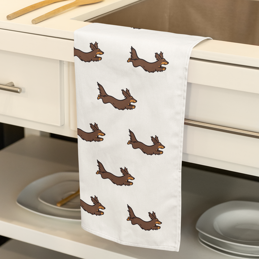 Dachshund Print Tea Towel | Sausage Dog Kitchen Towel | Cotton Tea Towel Gift for Dog Lovers