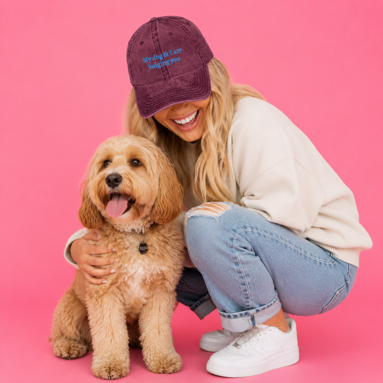 My Dog & I Are Judging You Embroidered Vintage Cotton Cap
