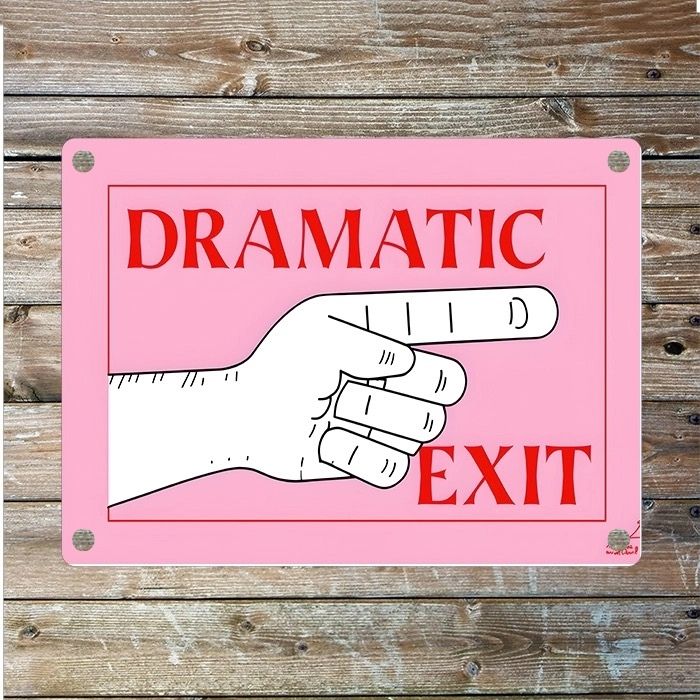 Dramatic Exit Pointing Hand Metal Sign Plaque