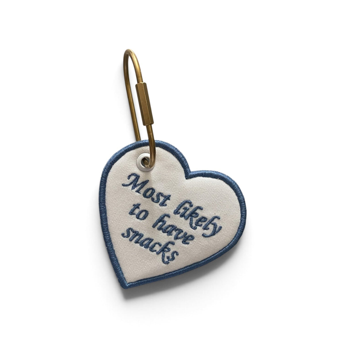 Most Likely to Have Snacks Embroidered Heart Bag Tag