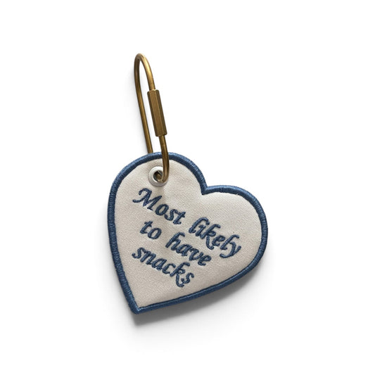 Most Likely to Have Snacks Embroidered Heart Bag Tag