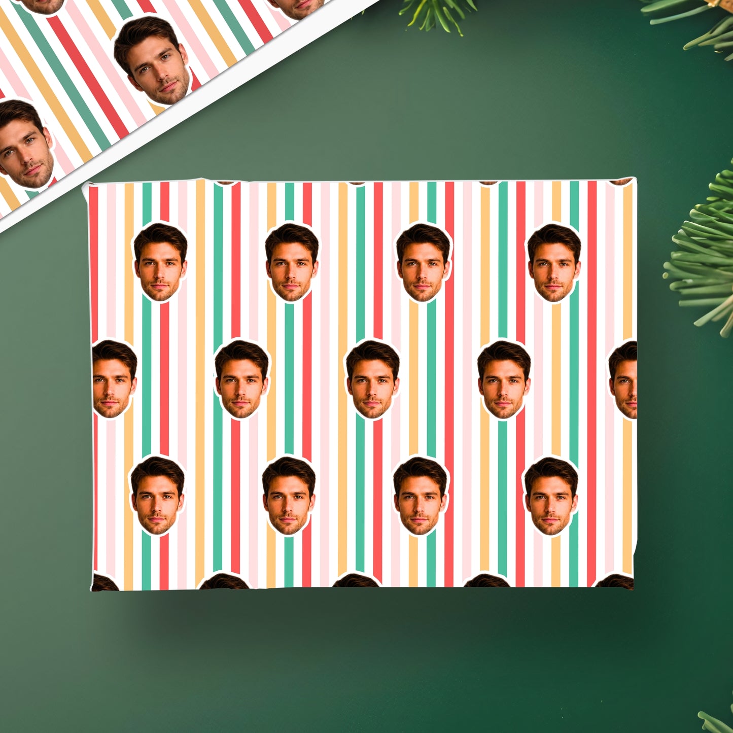 Personalised Face Christmas Wrapping Paper | Custom Photo Striped Gift Wrap | Funny Christmas Present Wrap