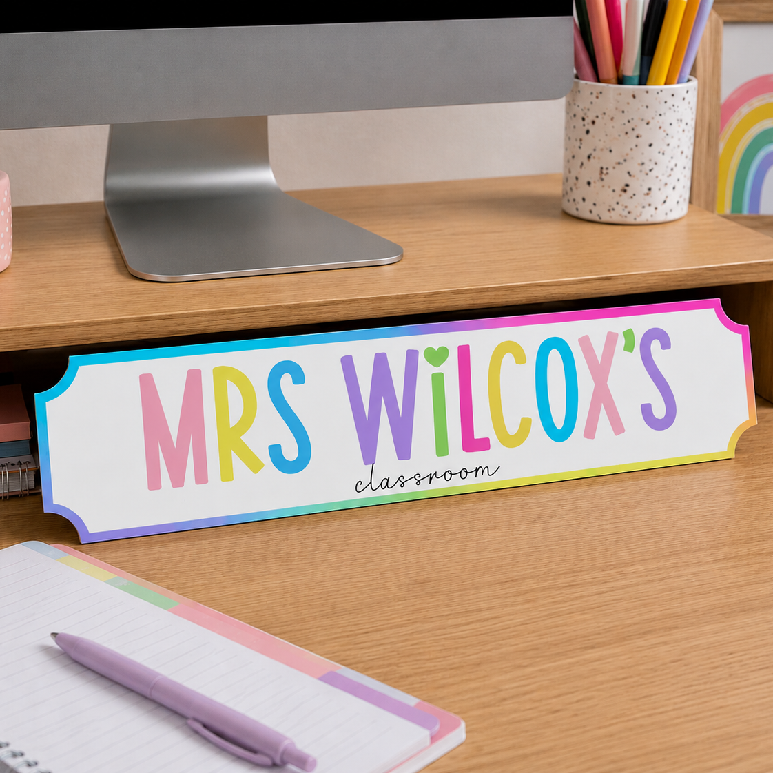 Personalised Rainbow Teacher Classroom Sign