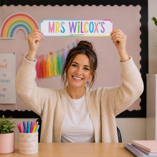 Personalised Rainbow Teacher Classroom Sign
