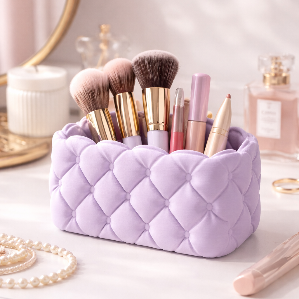 Lavender Quilted Makeup Brush Pot